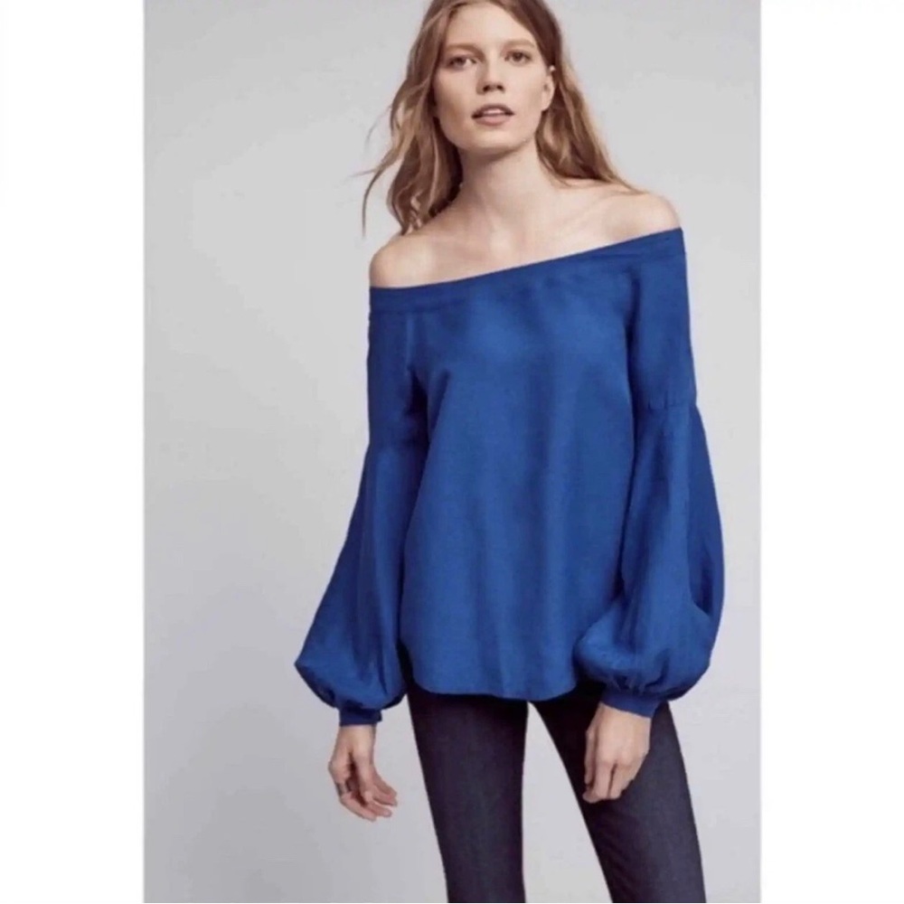 NWT FLOREAT Linen Off Shoulder Puffy MAZDA vibrant royal Balloon cami tunic 10